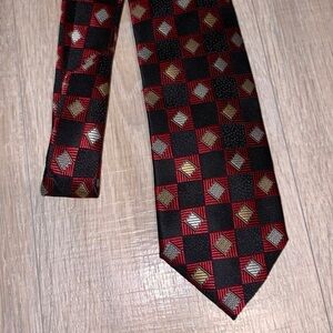 Alexander Julian Colours black geometric print office formal tie red black